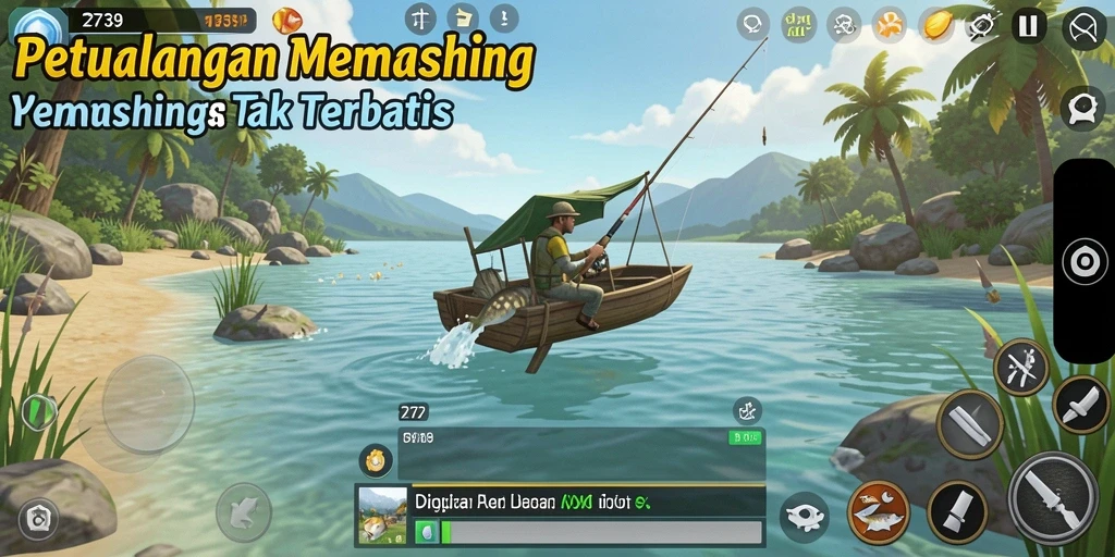 Tampilan gameplay 2739 dengan berbagai ikan dan latar belakang yang menakjubkan.