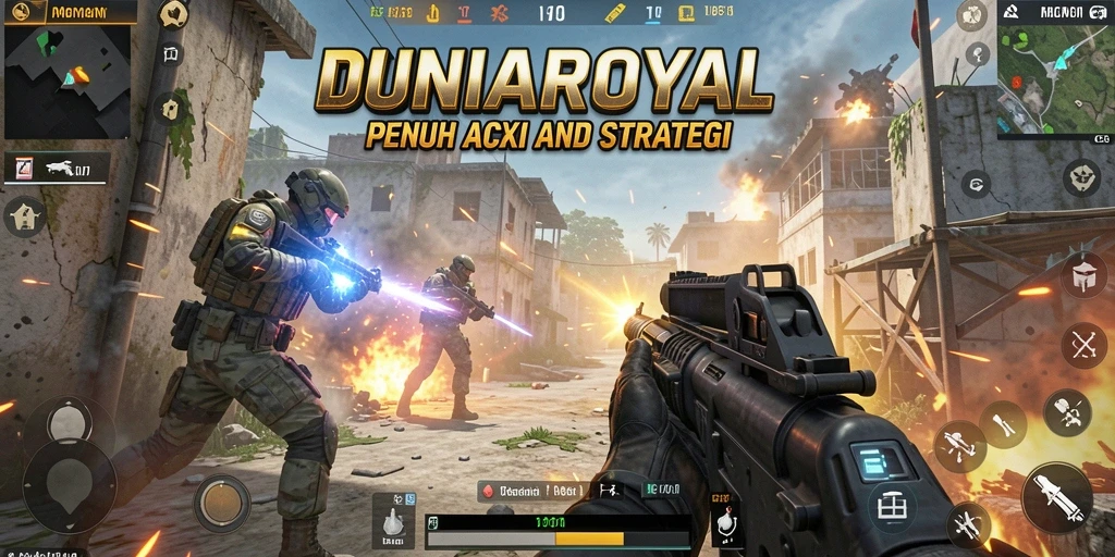 Tampilan gameplay intens di DUNIAROYAL dengan aksi FPS yang menegangkan.