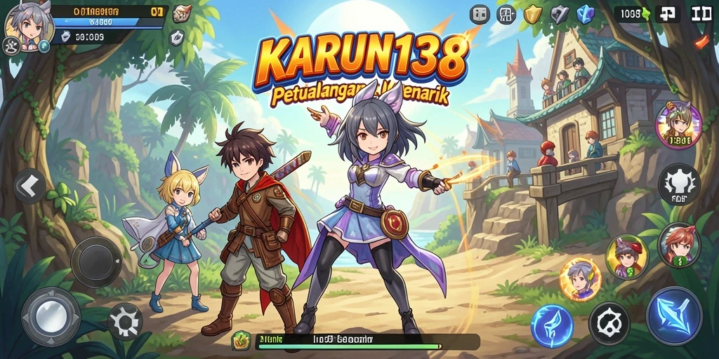 Screenshot menunjukkan gameplay KARUN138 yang penuh aksi dan karakter Anime.