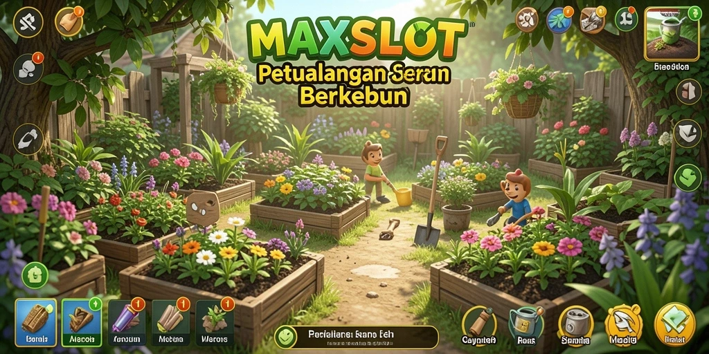 Tangkapan layar gameplay <strong>MAXSLOT</strong> menunjukkan keseruan bertani dan merawat kebun.