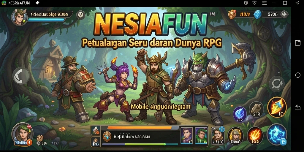 Tangkapan layar utama NESIAFUN menampilkan aksi petualangan RPG yang seru.