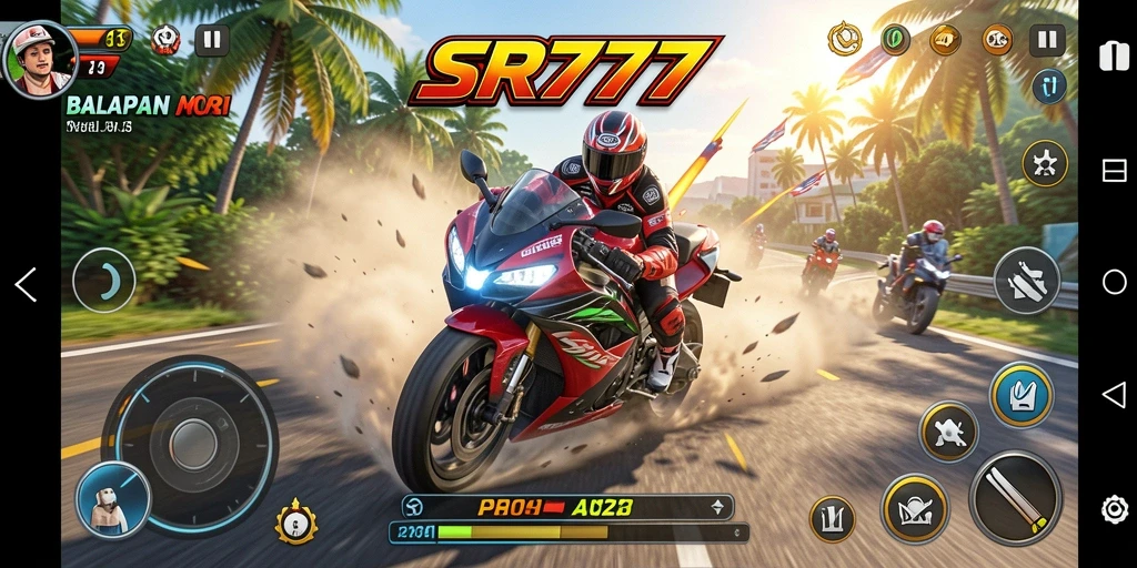 Tampilan gameplay SR777 yang mendebarkan di lintasan balap.